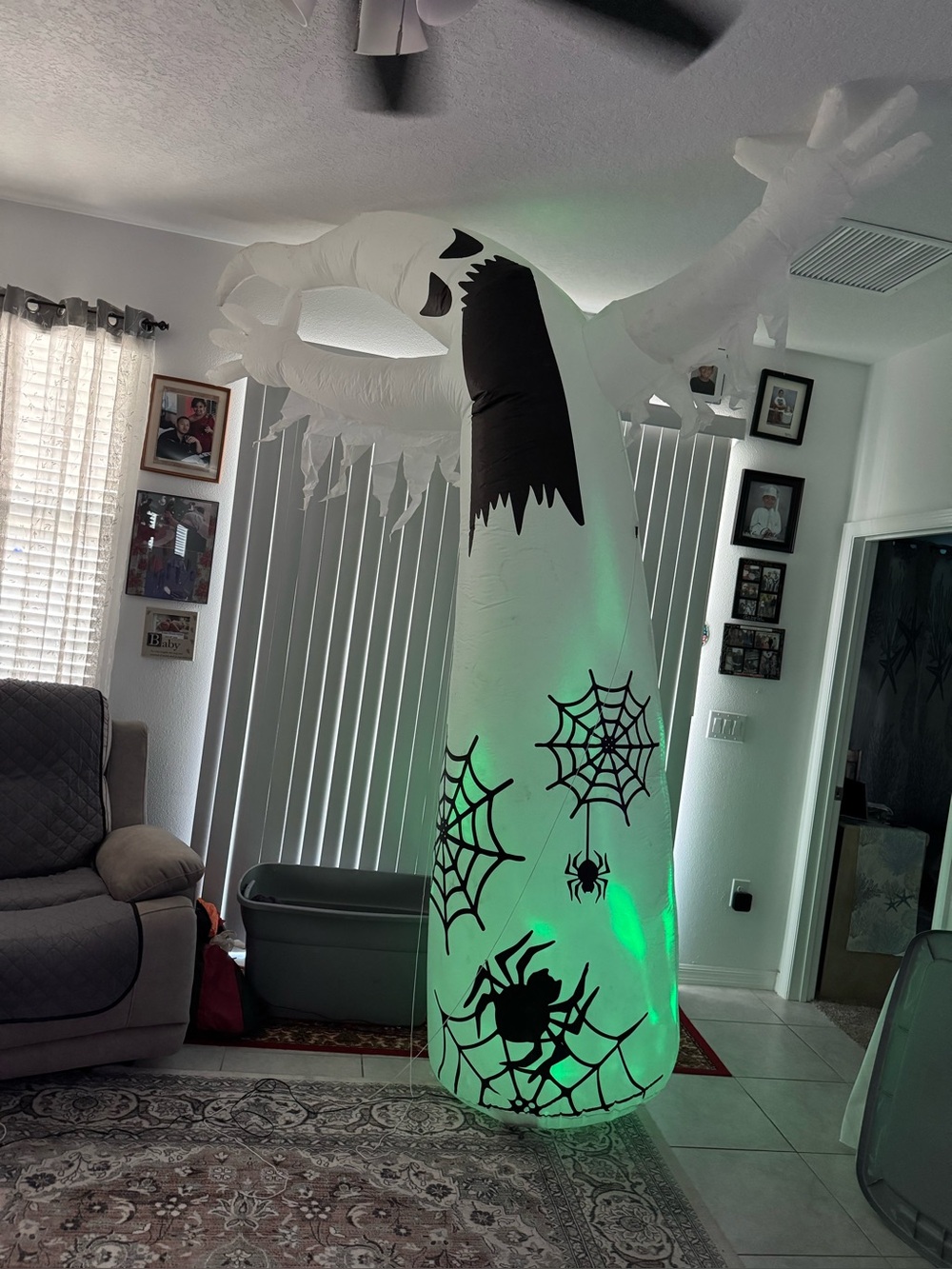Inflatable White Ghost Wall Decor with Spider Webs - Unbranded 12 ft